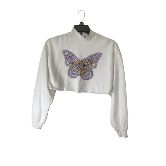 H&M Karma & Magic White Long Sleeve Crop Top Butterfly Small - Picture 1 of 7